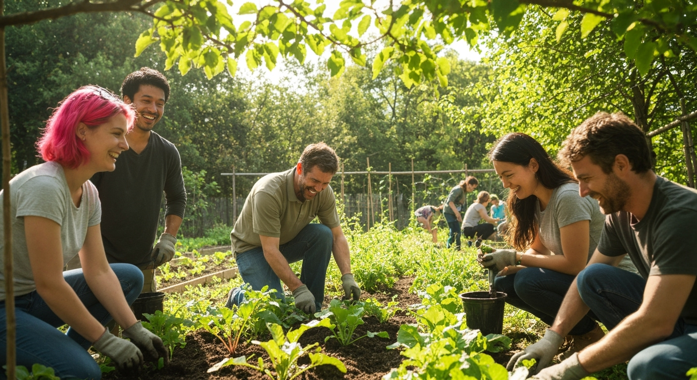 Volunteers plant vegetables in garden