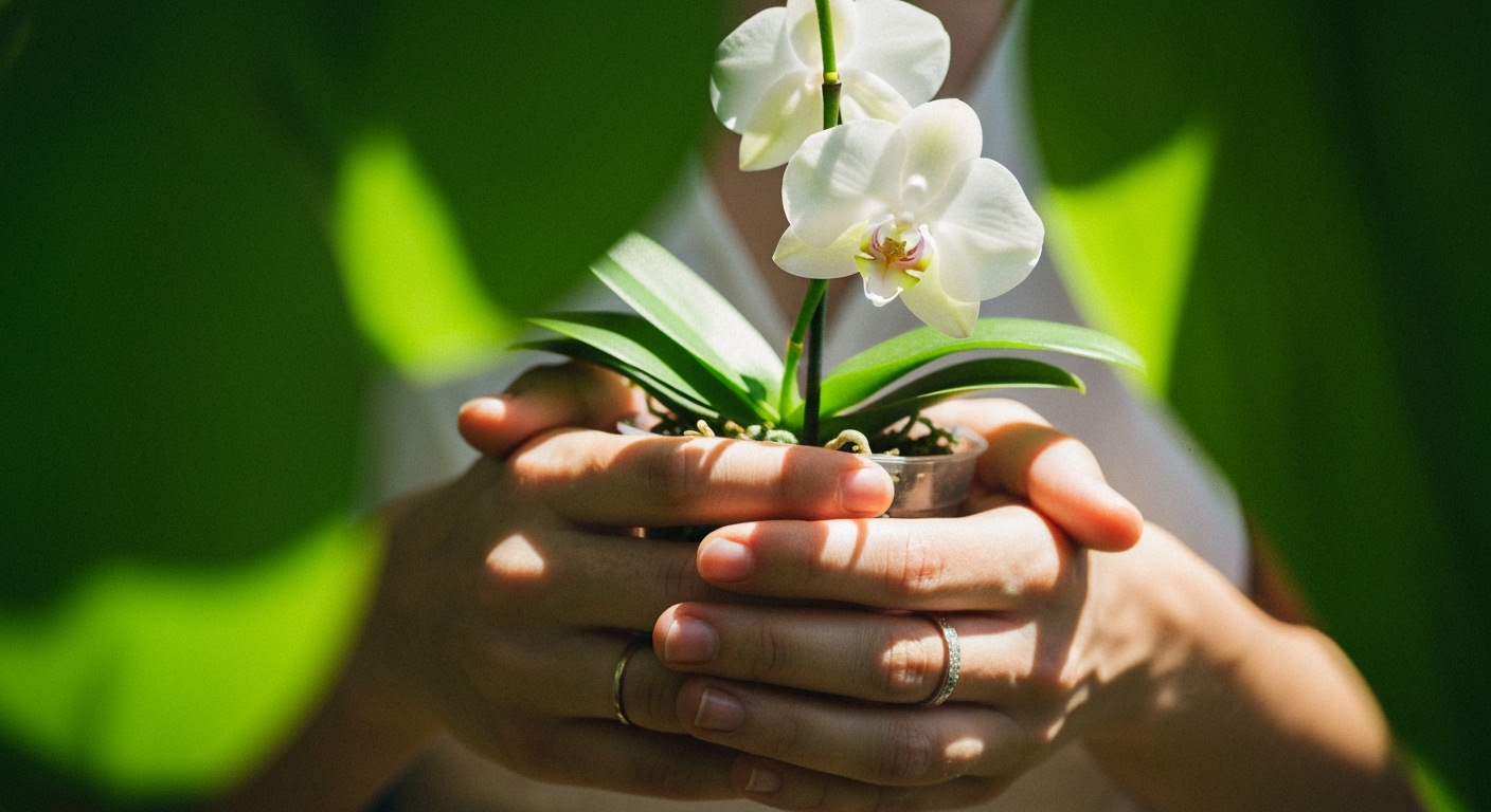 Hands hold small plant
